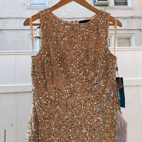 Mac Duggal - Silver Nude Sleeveless Sequined Midi Sheath Dress - Picture 5 of 15